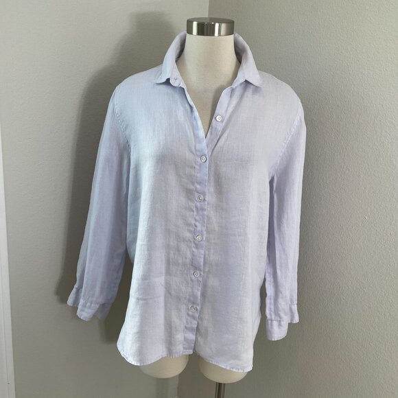 J Jill Womens Medium Petite Light Purple 100% Linen Button Up Shirt Long Sleeve - Picture 1 of 9